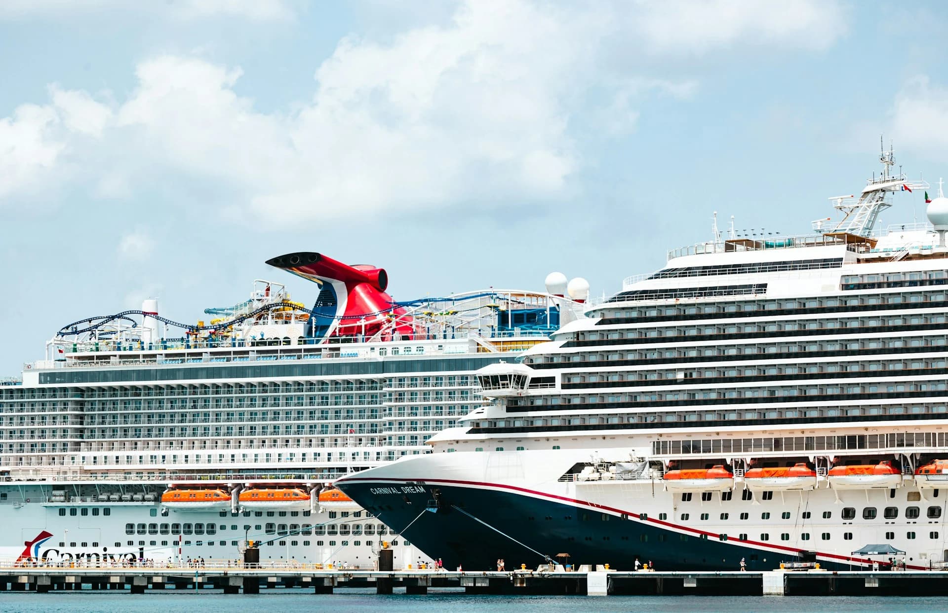 Cozumel's cruise port on the island's calm west coast, with the cruise ship piers along the San Miguel waterfront