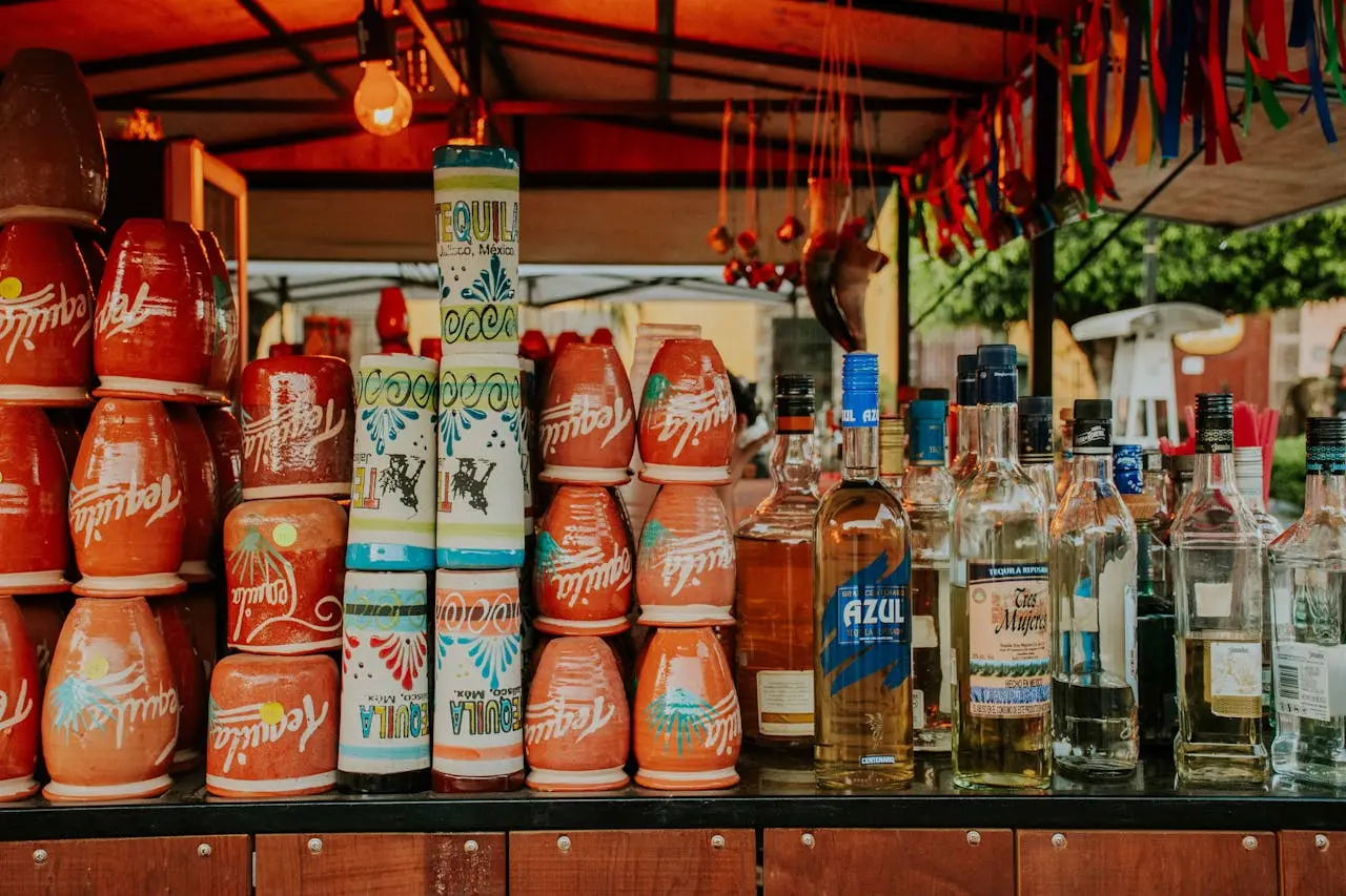 Flight of artisanal mezcals with chocolate and orange at a tasting room in downtown Tulum